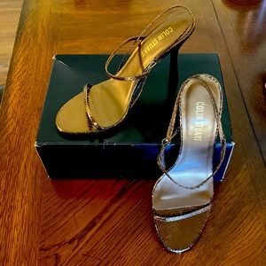 Bronze, snake pattern, elegant, heel. Colin Stuart. Size 9